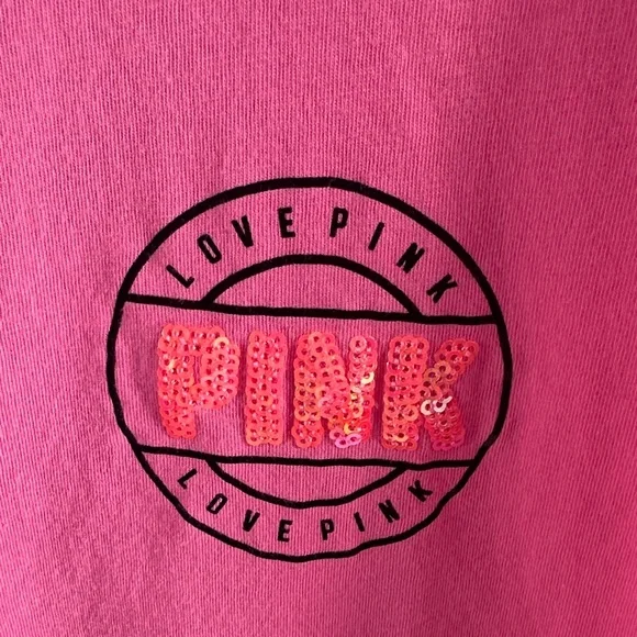 PINK Victoria's Secret Bright Pink Tee with Pink Sequin Detail - Picture 3 of 4